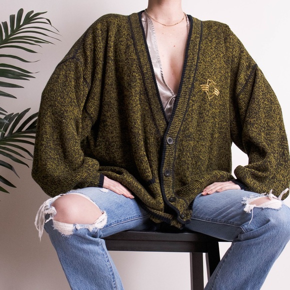 ❌SOLD❌Vintage 80s green knit oversized cardigan - Picture 2 of 8